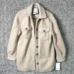 Bagatelle Jacket Women’s Small Ivory Tan Sherpa Fleece Button Down Shacket NWT